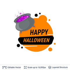 Boiling potion kettle and Halloween text.