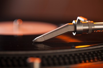 Fototapeta na wymiar Closeup Detail of Turntable Needle on Record