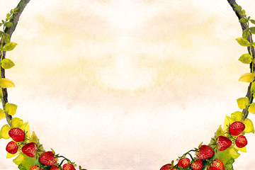 watercolor background with strawberry wreath  - 220017718