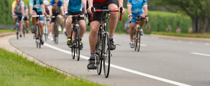 Group Of Cyclists In A Road Race With A Shallow Depth Of Field