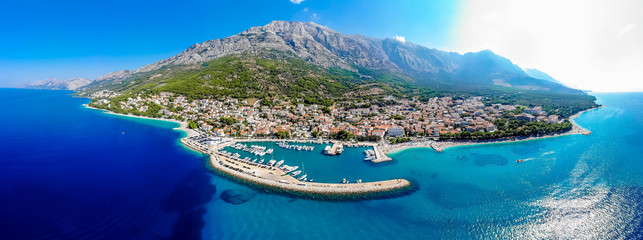 Aerial view of Baska Voda in summer, Croatia
