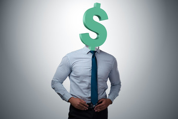 Businessman with dollar sign instead of head