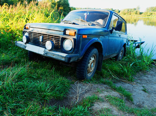 Obraz na płótnie Canvas Russian jeep off road car background