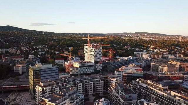 Aerial footage of Skoyen urban area in Oslo, Norway