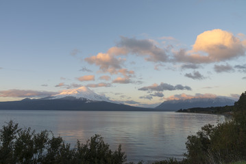 Natural landscape with a volcano that at the feet has a lake of great magnitude