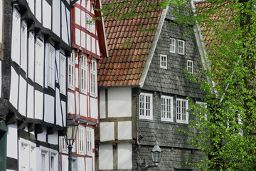 Fachwerk Ensemble an der Apostelkirche Gütersloh Westfalen Deutschland