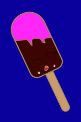 chocolate ice cream on a wooden stick cartoon. vector