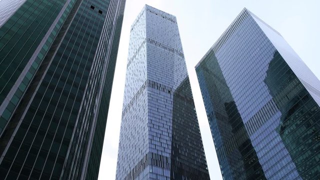 Moscow city modern buildings view from bottom to top
