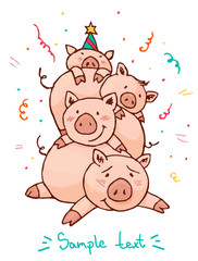 illustration of happy pigs on a holiday 