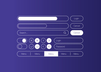 Vector white UI Kit set. Vector flat design ui kit for webdesign. Style flat ui kit design set for web design. Flat buttons, menu, progress bar