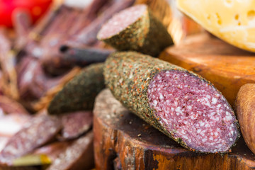 Traditional Italian delicatessen salami sausage
