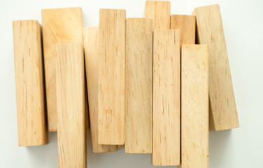 wooden block stack top view on white background