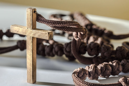 Handmade rosary beads and wooden cross