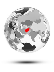 Afghanistan on political globe