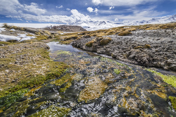 The Caves area with amazing reflections at Lauca National Park in the Atacama Desert north extreme an amazing view over the altiplano. 