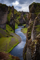 Scenic View of Fjadrargljufur Canyon in South Iceland summer.