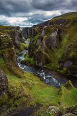 Scenic View of Fjadrargljufur Canyon in South Iceland summer.
