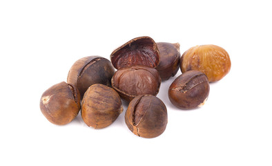 Chestnuts on white background.