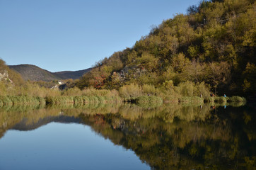 The Plitvice Lakes National Park, Croatia’s most popular tourist attraction. The beauty of the National Park lies in its sixteen lakes, inter-connected by a series of waterfalls, walkway & pond.