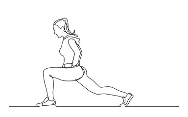 continuous line drawing of female athlete stretching legs