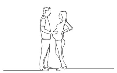continuous line drawing of standing man and pregnant woman