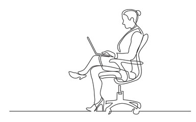 Fototapeta na wymiar continuous line drawing of office worker sitting working on laptop computer