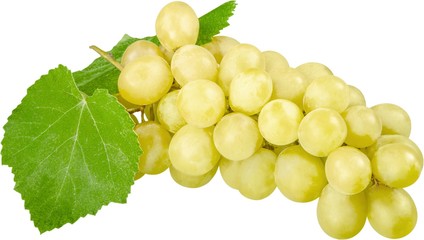 White Grape Cluster With Leaves - Isolated