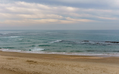 Sandy beach at mediterranean sea in Israel.