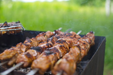 Meat cooked on charcoal