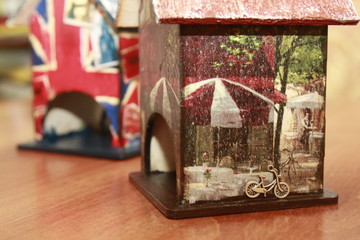 Tea houses made in the technique of decoupage