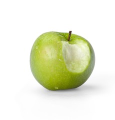 Bitten Green Apple With Water Drops