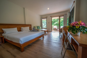 interia perspective of double hotel bedroom with one double bed for two persons at Samed Cabana Samed island Rayong district Thailand
