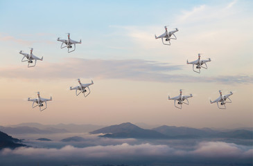 Drone war .drone copter flying with digital camera.Drone with high resolution digital camera. Flying camera take a photo and video.