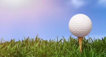 golf ball with a golf tee on a grass
