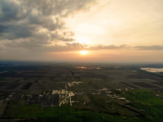 Aerial View of Sunset Field, at Siem Reap, Cambodia