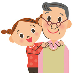 おじいちゃんの肩もみをする孫