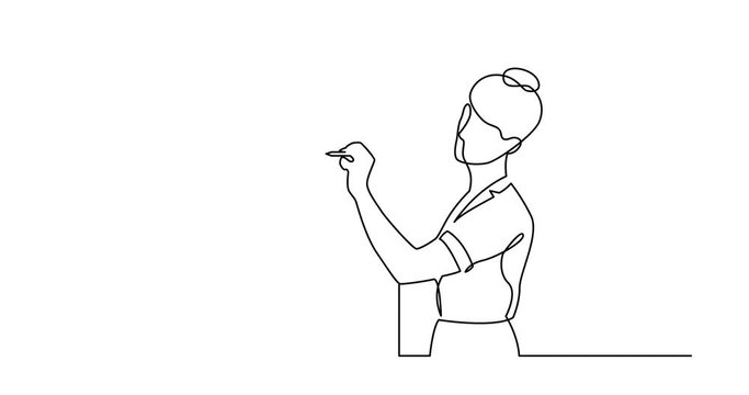 Animation of continuous line drawing of presenter drawing increasing diagram