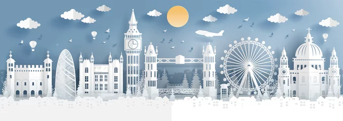 Panorama des weltberühmten Wahrzeichens von London, England für Reiseplakate und Postkarten, in Vektorillustration im Papierschnitt-Stil. © ChonnieArtwork 