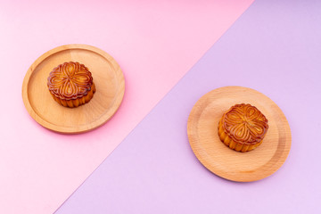 Mooncakes with a pink and purple background