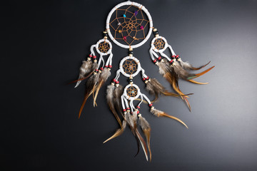Dream catcher with feathers threads and beads rope hanging spiritual folk american native indian...