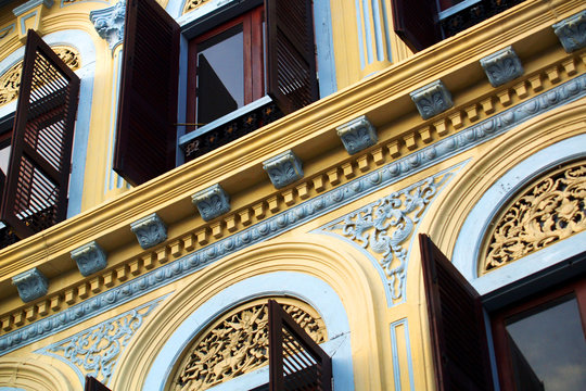 View Of Chinese Old Style Building In The Street Of Penang ,Malaysia