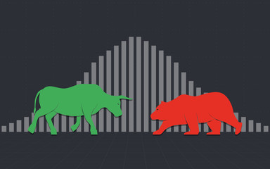 flat icon design of Abstract financial chart with bulls and bear in stock market background