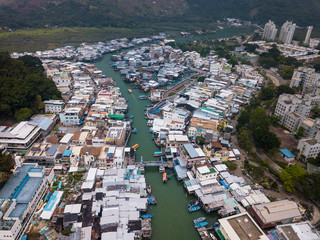Drone fly over Old Fishing town