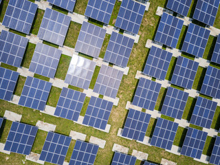 Top view of solar panel power plant