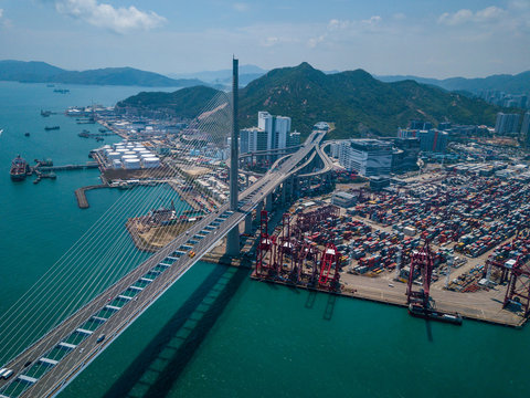 Top view over container terminal in Hong Kong