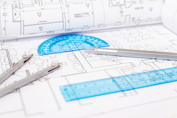 Bauplanung, Zeichnungen, Stift, Zirkel