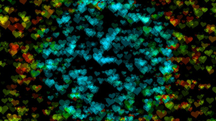 Abstract background with various multicolored hearts. Big and small.