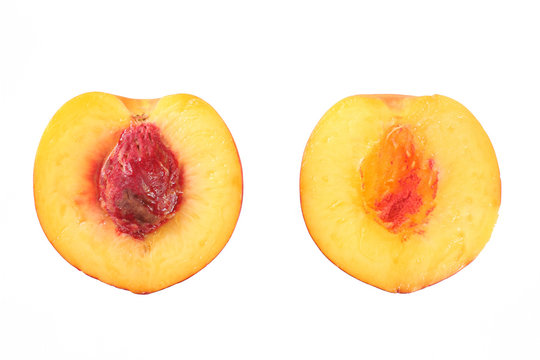 peach fruit slices isolated on white background