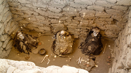 Ancient preinca nazca civilisation cemetery of Chauchilla, Nazca, Peru