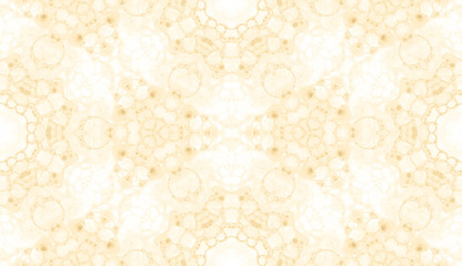 Yellow seamless pattern. Amusing delicate soap bubbles. Lace hand drawn textile ornament. Kaleidosco